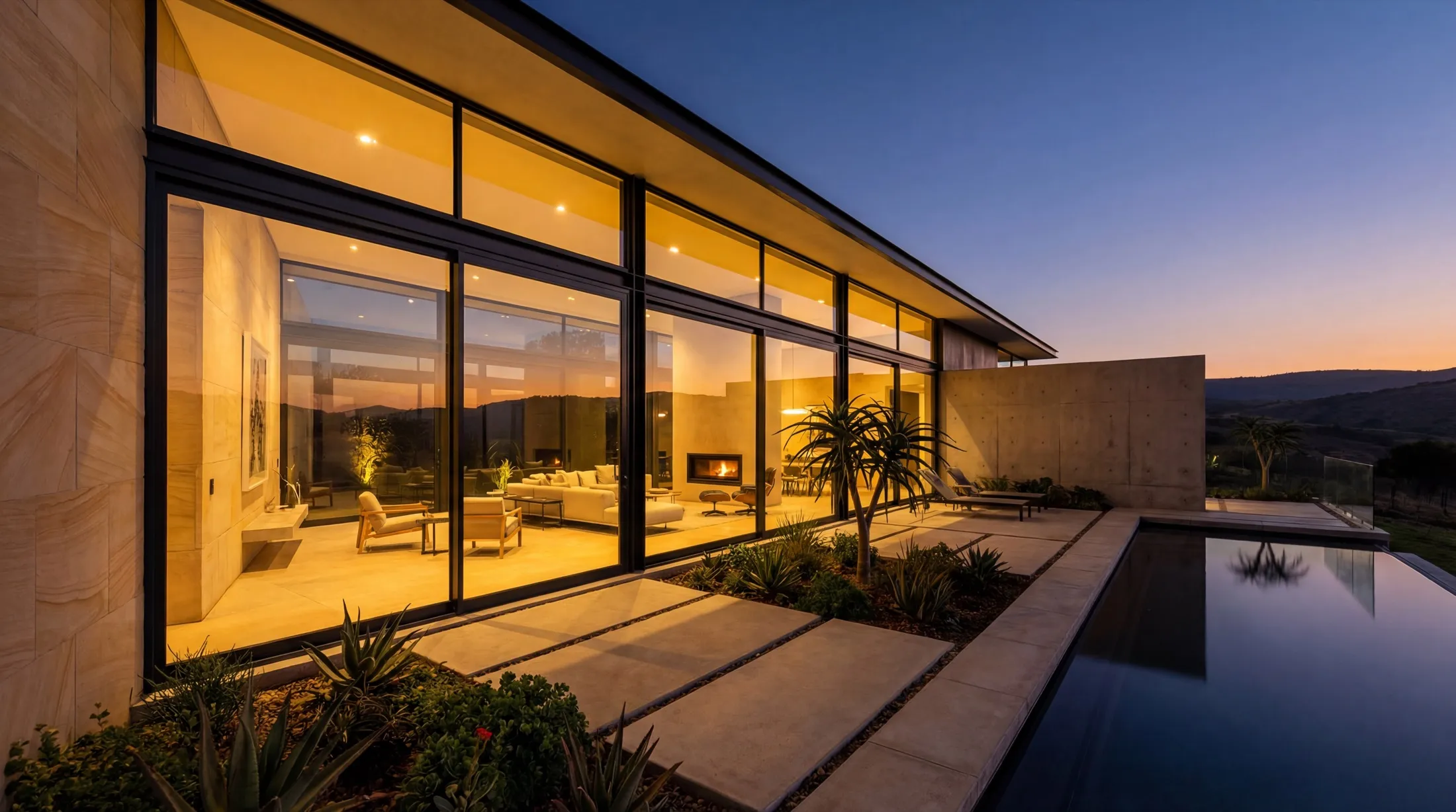 Premium aluminium and glazing installation on a West Rand home at golden hour
