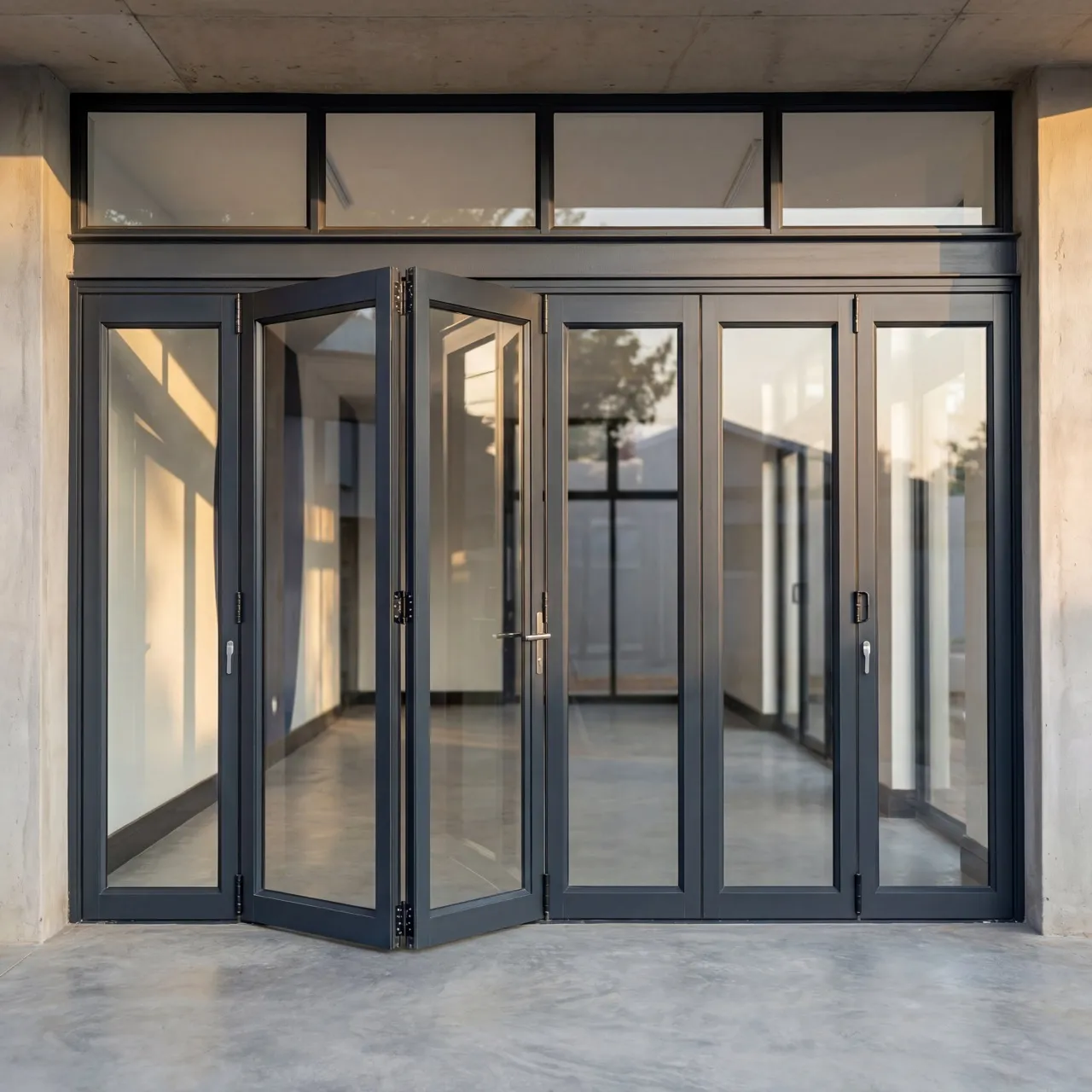 Charcoal aluminium stacking patio door installation, West Rand home
