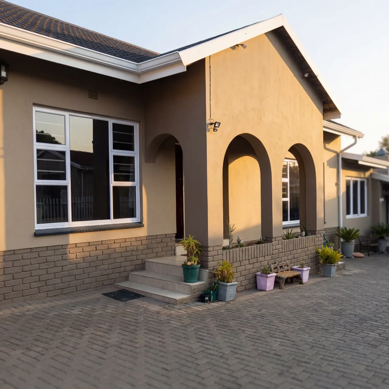 Residential exterior with new aluminium windows and doors, West Rand