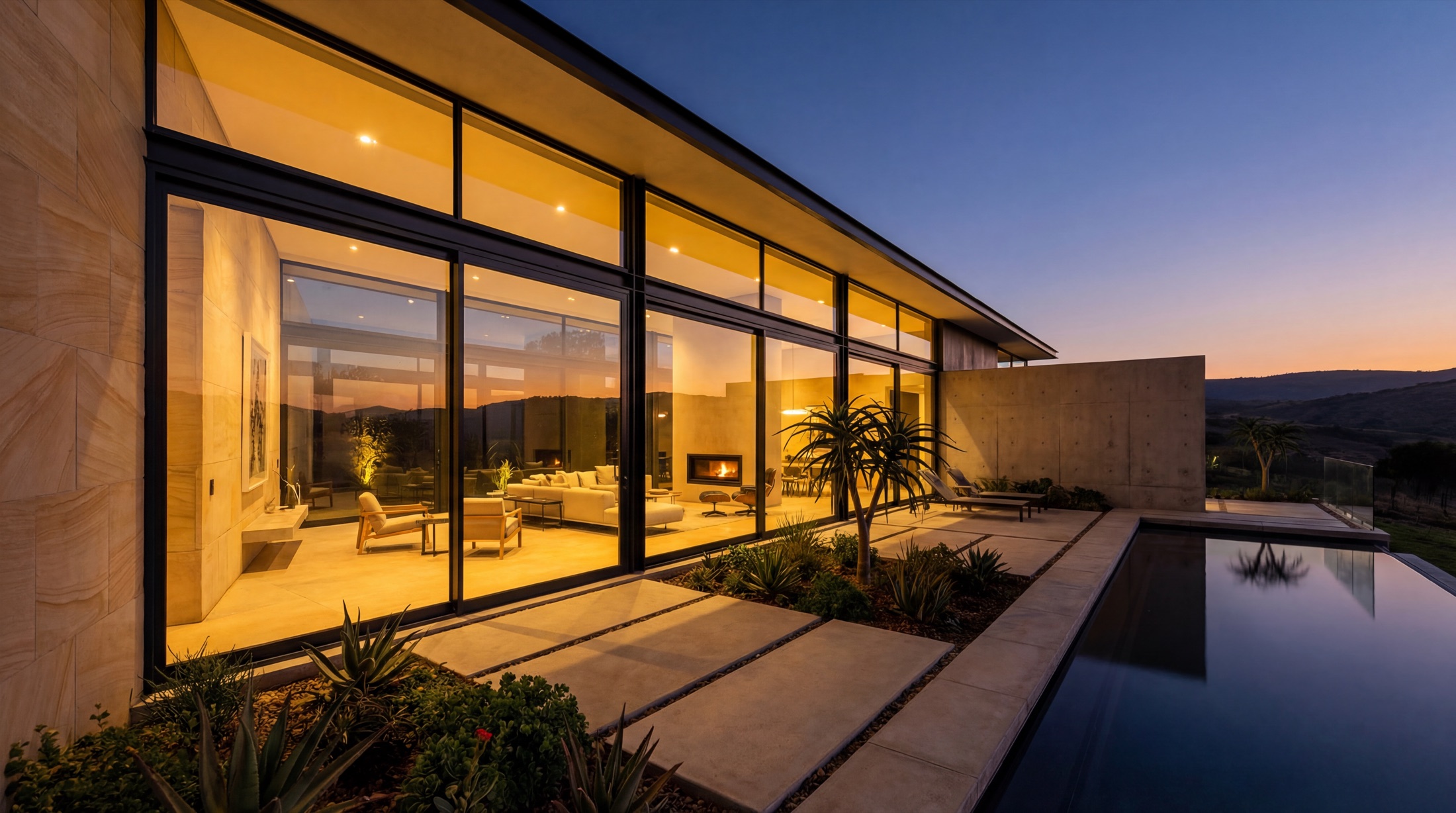 Premium aluminium and glazing installation at golden hour