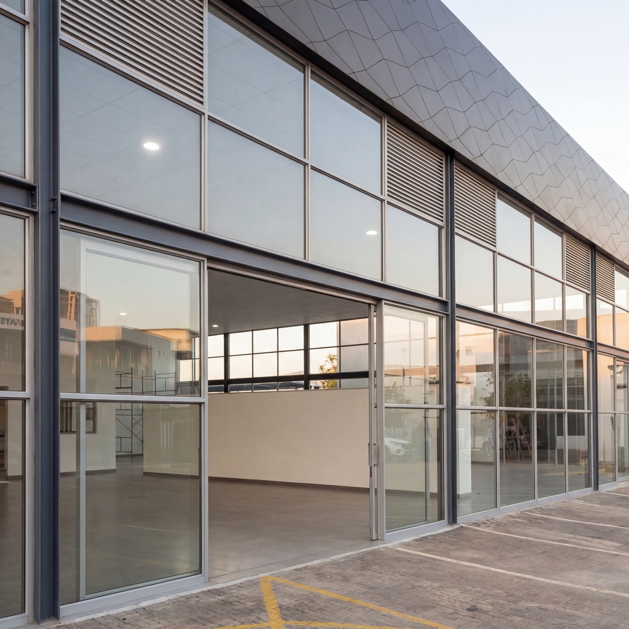 Commercial shopfront glazing with aluminium framing